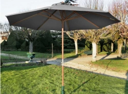 Parasol droit en bois - Diamètre 300 cm - Toile couleur grise