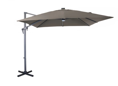 Parasol déporté inclinable NH 2,7 x 2,7m - Gris/taupe - avec led - manivelle grade 6