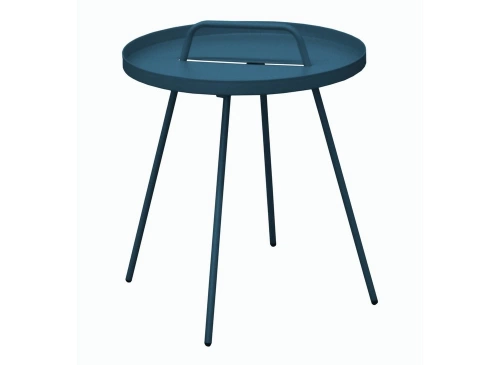 Table Basse de jardin Flower, ronde, 4 pieds, poignée - bleu 44 x 51 cm