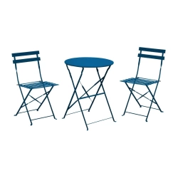 Ensemble Guéridon de jardin Cuba Ø 60 cm - bleu + 2 Chaises pliante Cuba
