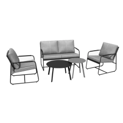 Ensemble salon de jardin complet 5 places Bali en acier - Toile tendue en TPEP - gris
