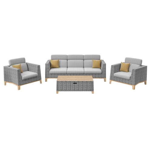 Ensemble salon de jardin complet 4 places Ivano en Aluminium - oak/naturel/gris