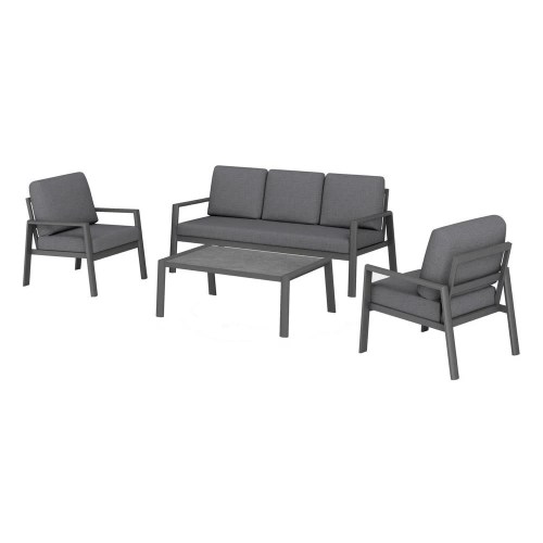 Ensemble salon de jardin complet 4 places Oceane II en Aluminium - grey/gris foncé