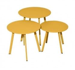 Lot 3 tables basses Massaï en acier - diamètre 40/45/50 cm - miel