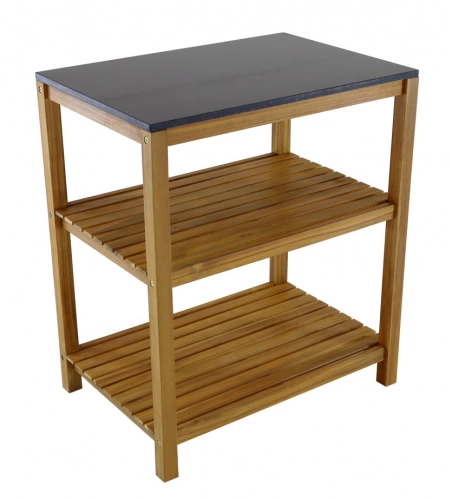 Meuble de rangement Fidgi à 3 compartiments en bois d'acacia - granite noir