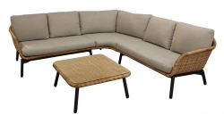 Set angle Tornado en aluminium/wicker avec coussins - graph/naturel/beige