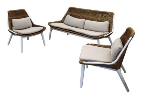 Set Como ensemble 3 pièces en aluminium/rope/wicker avec coussin - blanc/twist naturel