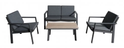 Set ensemble 4 pièces Sun en aluminium/SPC avec coussins - graphite/oak/gris