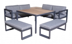 Set ensemble 6 pièces en aluminium avec coussins - graphite/light grey
