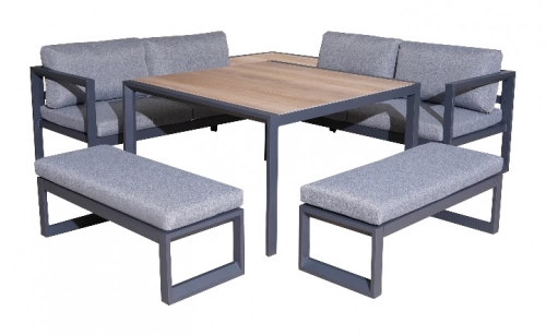 Set ensemble 6 pièces en aluminium avec coussins - graphite/light grey