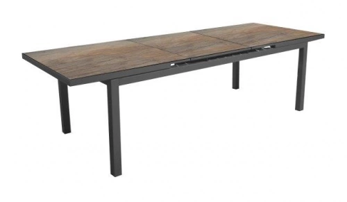 Table de jardin extensible Teramo en aluminium/HPL - 180/240 x 90 cm - graphite/bambou