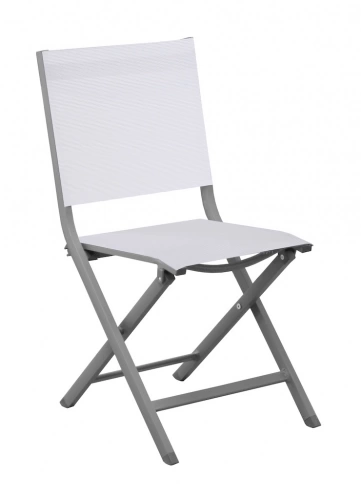 Chaise pliante - THEMA - Aluminium époxy gris - Toile TPEP chiné blanc
