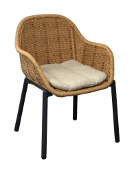 Fauteuil - TORNADO - Acier époxy graphite - Assise wicker twisted naturel avec galette