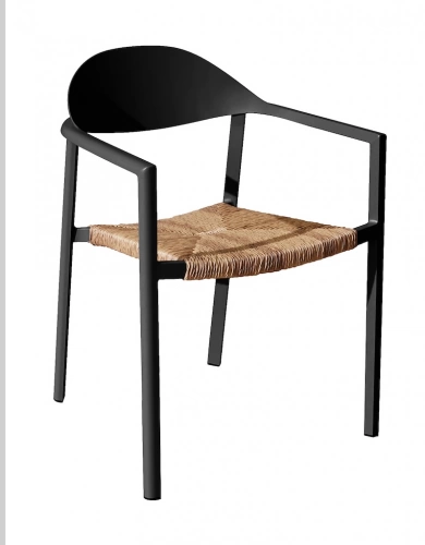 Fauteuil empilable - BAGE - Aluminium époxy graphite - Assise wicker noir