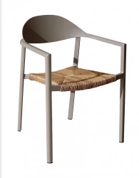 Fauteuil empilable - BAGE - Aluminium époxy sand - Assise wicker beige