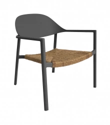 Fauteuil lounge empilable - BAGE - Aluminium époxy graphite - Assise wicker noir