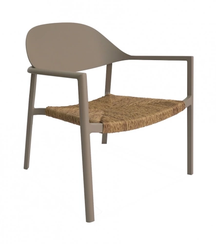 Fauteuil lounge empilable - BAGE - Aluminium époxy sand - Assise wicker beige