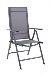 Fauteuil multiposition - AVILA - Aluminium époxy graphite - Toile TPEP grise - Pliant