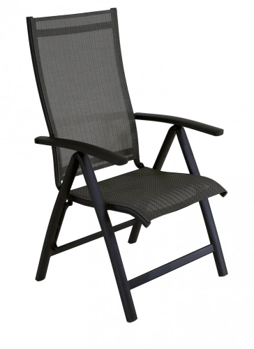 Fauteuil multiposition - ELEGANCE - Aluminium - Toile TPEP graphite/chevron - Pliant