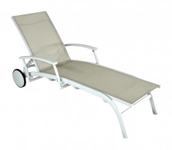 Lit - ELEGANCE - Aluminium - Toile TPEP crème/chevron - Accoudoirs escamotables - Roues