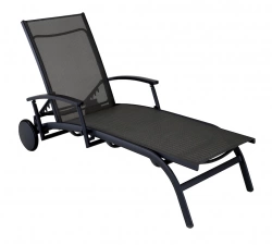 Lit - ELEGANCE - Aluminium - Toile TPEP graphite/chevron - Accoudoirs escamotables - Roues