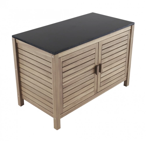 Meuble bas - FIDJI - Acacia FSC 100% - Plaque granit - Noir