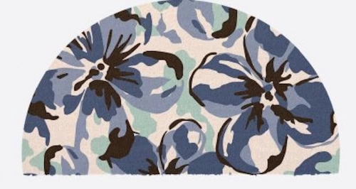 Paillasson 1/2 Rond Fibre Naturelle - Fleurs Bleues