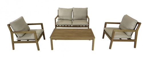 Salon bas - PAYA - Acacia FSC 100% - 2 fauteuils + 1 canapé + 1 table basse