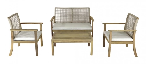 Salon bas - SEVILLE - Acacia FSC 100% - 4 pièces - 2 fauteuils + canapé + table basse