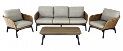 Set 3 pièces - TORNADO - Aluminium époxy graphite - Revêtement wicker twisted naturel - Coussins déhoussables beige