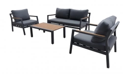 Set 4 pièces - GAMES - Aluminium époxy graphite - Accoudoirs Heat look chêne - Coussins déhoussables