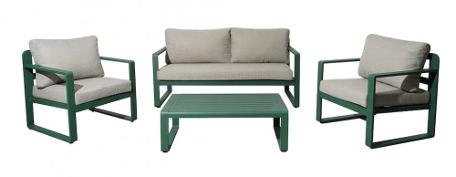 Set 4 pièces - MOJITO II - Aluminium époxy - Amande/Gris - 2 fauteuils + 1 canapé + 1 table basse