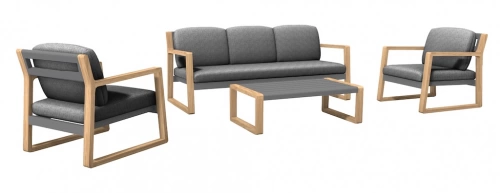 Set 4 pièces - SLOOP - Aluminium époxy - Heat Graphite - 1 canapé + 2 fauteuils + 1 table basse