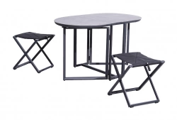 Set pliant - BALCON - Aluminium époxy graphite - Table SPC top et tabourets TPEP - (1 table + 2 tabourets)