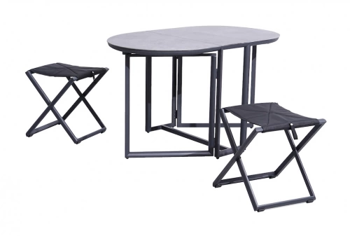 Set pliant - BALCON - Aluminium époxy graphite - Table SPC top et tabourets TPEP - (1 table + 2 tabourets)