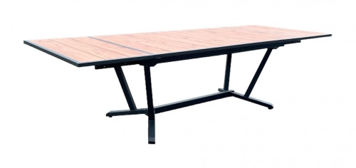 Table extensible - ELENA - Aluminium époxy graphite - Plateau lames fibre stone bois structure - 185/241/298 x 108 cm