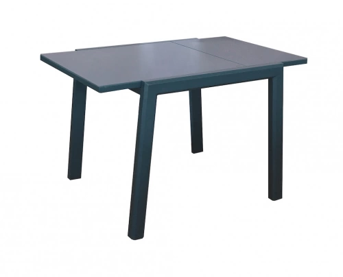 Table extensible - ELISE - Aluminium époxy graphite - Plateau verre trempé gris - 80/140 x 80 cm