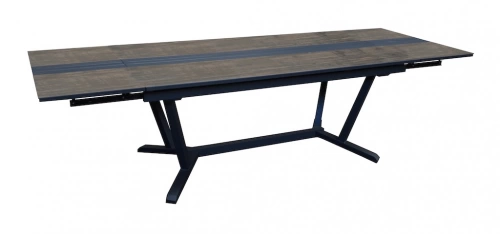 Table extensible - GALLEO - Aluminium époxy graphite - Plateau HPL moka 6 mm - 150/200/250 x 90 cm