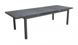 Table extensible - TERAMO - Aluminium époxy graphite - Plateau à lames HPL ardoise 6 mm - 180/240 x 90 cm