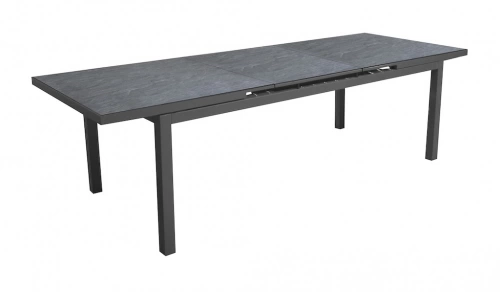 Table extensible - TERAMO - Aluminium époxy graphite - Plateau à lames HPL ardoise 6 mm - 180/240 x 90 cm