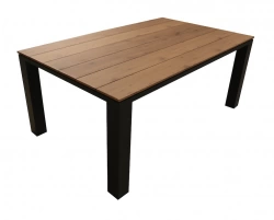 Table fixe - ELENA - Aluminium époxy graphite - Plateau lames fibre stone bois structure - 180 x 108 cm