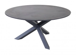 Table fixe - ROTONDA - Aluminium époxy graphite - Plateau verre trempé 3D print look pierre - 150 cm