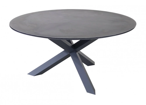 Table fixe - ROTONDA - Aluminium époxy graphite - Plateau verre trempé 3D print look pierre - 150 cm