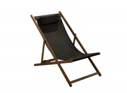 Chilienne pliante - LINEA - Aluminium époxy - Chêne/Noir - Toile TPEP noire