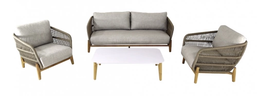 Set 4 pièces - BARBARA - Aluminium époxy - Rope/Heat - 1 canapé + 2 fauteuils + 1 table basse