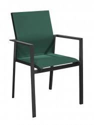 Fauteuil empilable en aluminium – DELIA – Assise TPEP – Hauteur d’assise 46 cm – Coloris graphite et vert