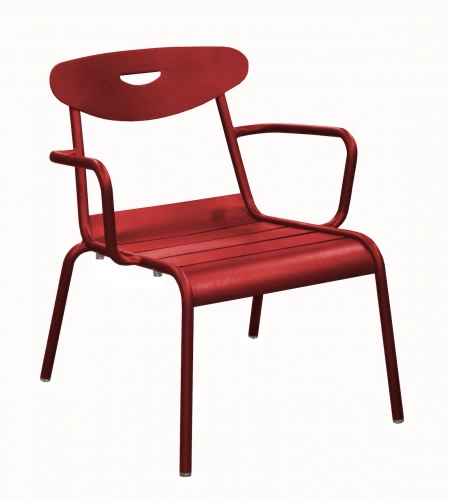 Fauteuil empilable en aluminium – SMILEY – Structure tube rond Ø 25 mm – Coloris rouge