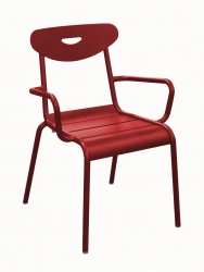 Fauteuil lounge empilable en aluminium – SMILEY – Structure tube rond Ø 25 mm – Coloris rouge