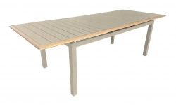 Table de repas extensible en aluminium – PALMA 187/247 x 100 – Allonge automatique – Coloris crème et chêne