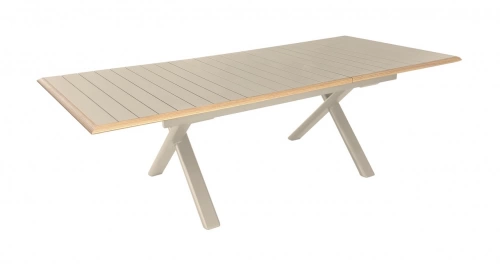 Table de repas extensible en aluminium – COLIBRI 187/247 x 100 – Allonge automatique – Coloris crème et chêne